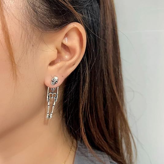 Hanging Skeleton Halloween Earrings