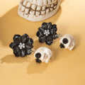 Black Flower Skull Halloween Earrings
